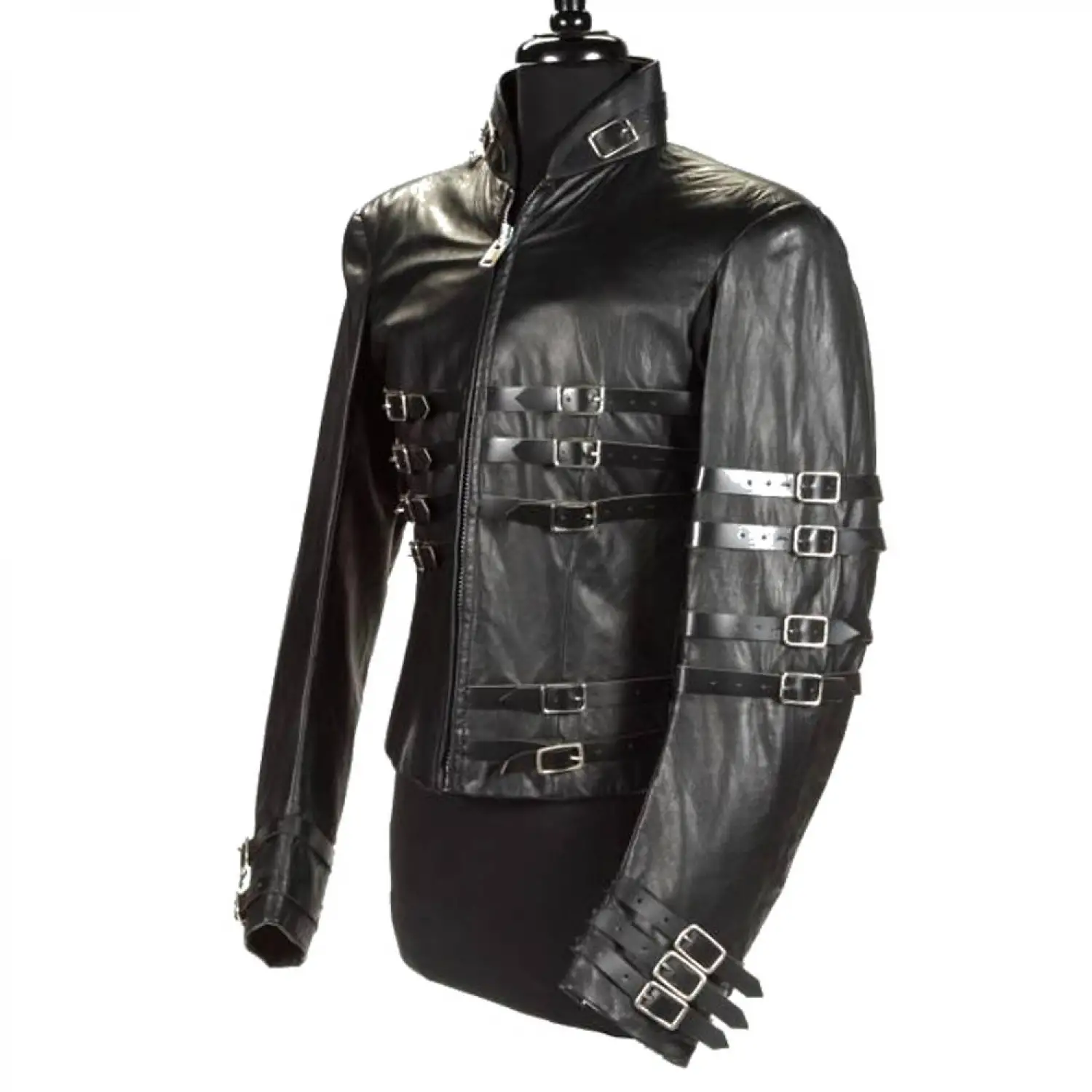 MJ Gothic Military Leather Jacket - Hot Punk Style Genuine Leather
